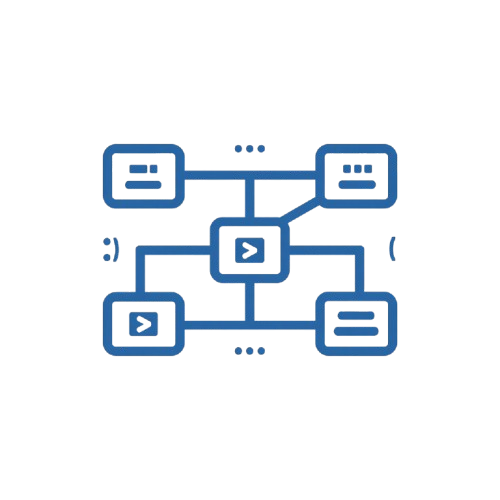 Blue diagram of a network or system flow on a white background