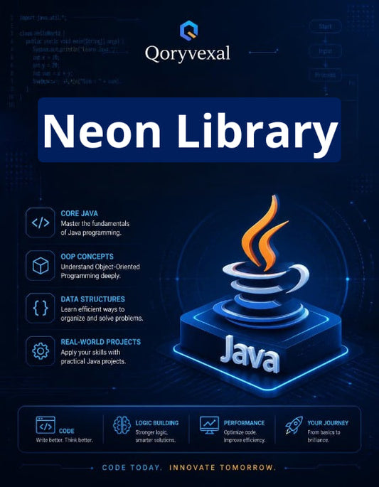 Cover of 'Neon Library' by Qoryvexal with Java logo on a dark background
