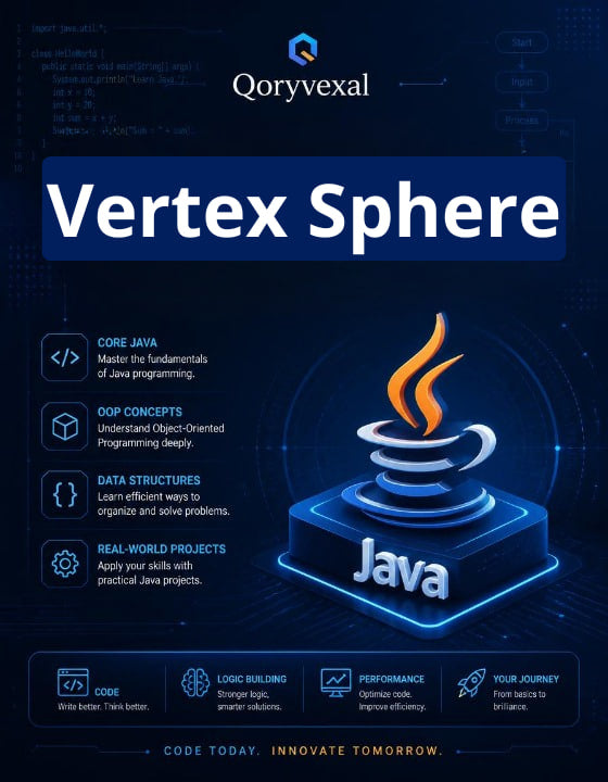 Book cover of 'Vertex Sphere' by Qoryvexal with Java logo on a dark background