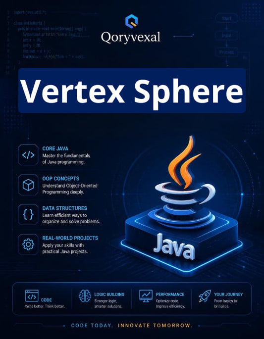 Book cover of 'Vertex Sphere' by Qoryvexal with Java logo on a dark background